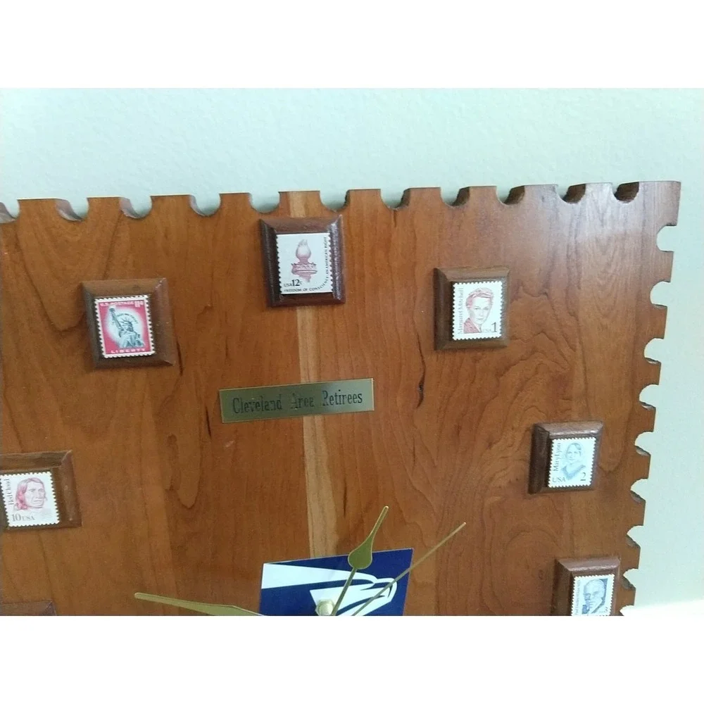 Handmade Wood USPS Post Office Wall Clock Postage Stamp Art Retirement Gift